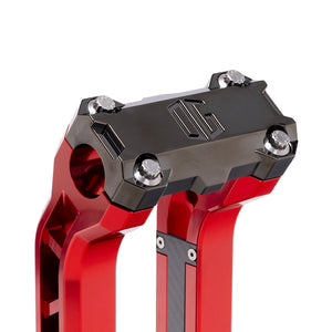 OG Black Chrome Performance Top Clamp on OG Red Performance Riser Legs