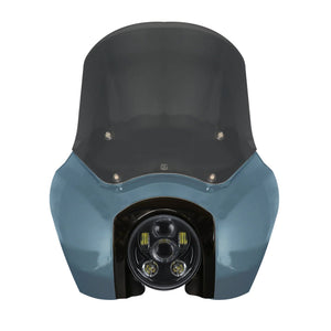 Sharkskin Blue OG Softail Low Rider S Complete T-Sport Fairing Kit with smoked windshield