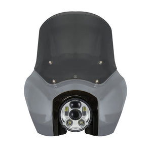 OG Softail Low Rider s_Complete T Sport Fairing Kit Gunship Grey OEM Headlight Grey 5.75 LED Chrome